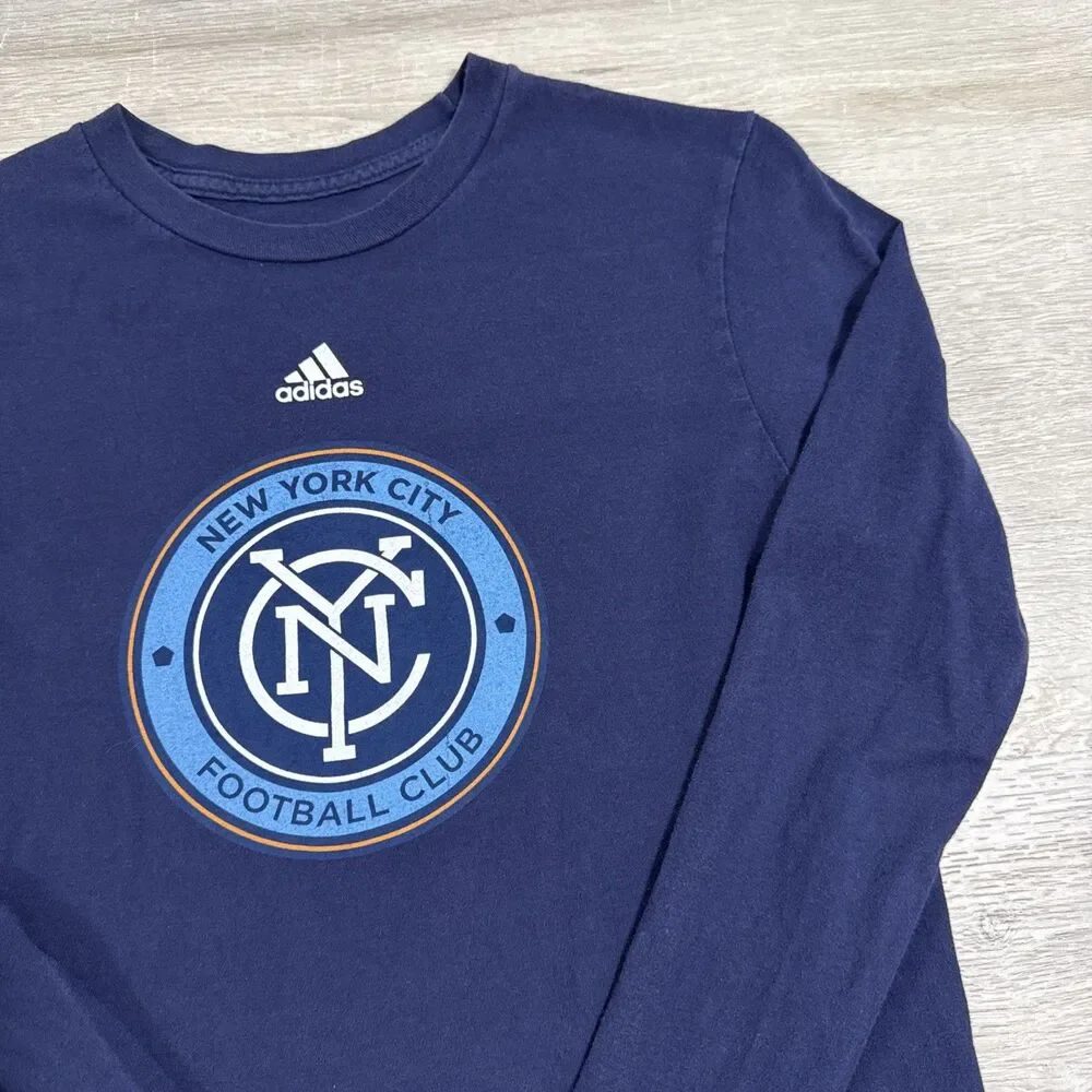 New York City Football Club Shirt Adidas Boys Large Navy Long Sleeve Soccer Top